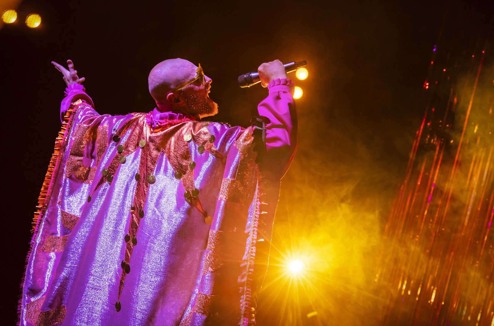 A clown singing